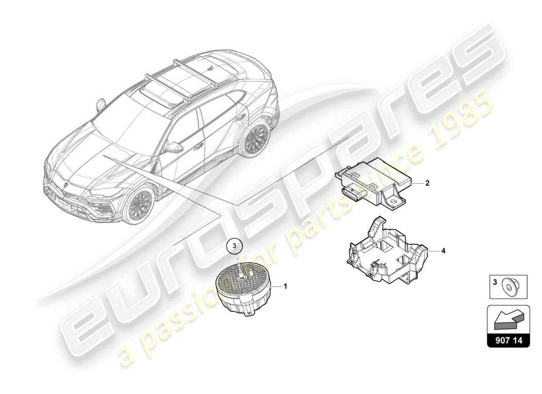 lamborghini urus (2019) elektrische teile für die motorgeräuscherzeugung teilediagramm