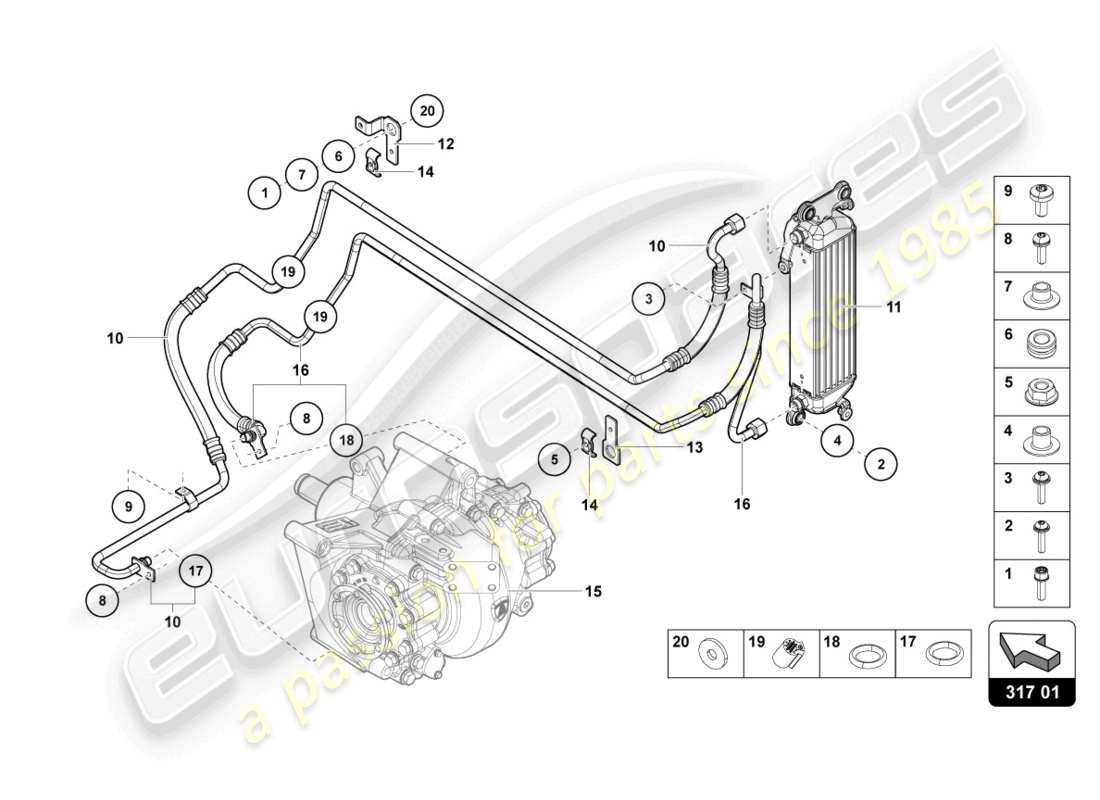 lamborghini sian roadster (2021) ölkühler hinten teilediagramm