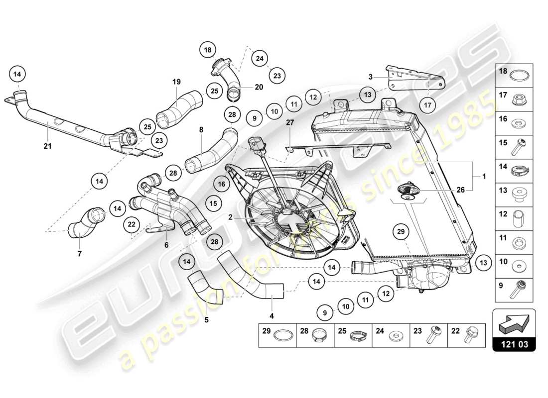 lamborghini sian roadster (2021) kühler für kühlmittel ersatzteildiagramm