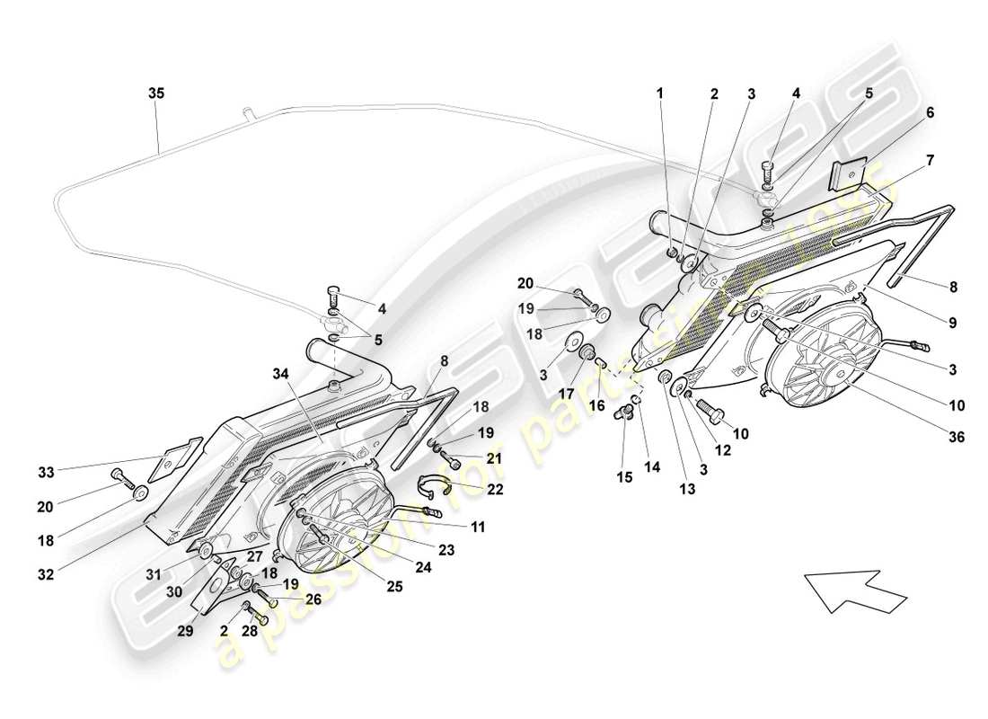 lamborghini lp640 roadster (2010) kühler für kühlmittel ersatzteildiagramm