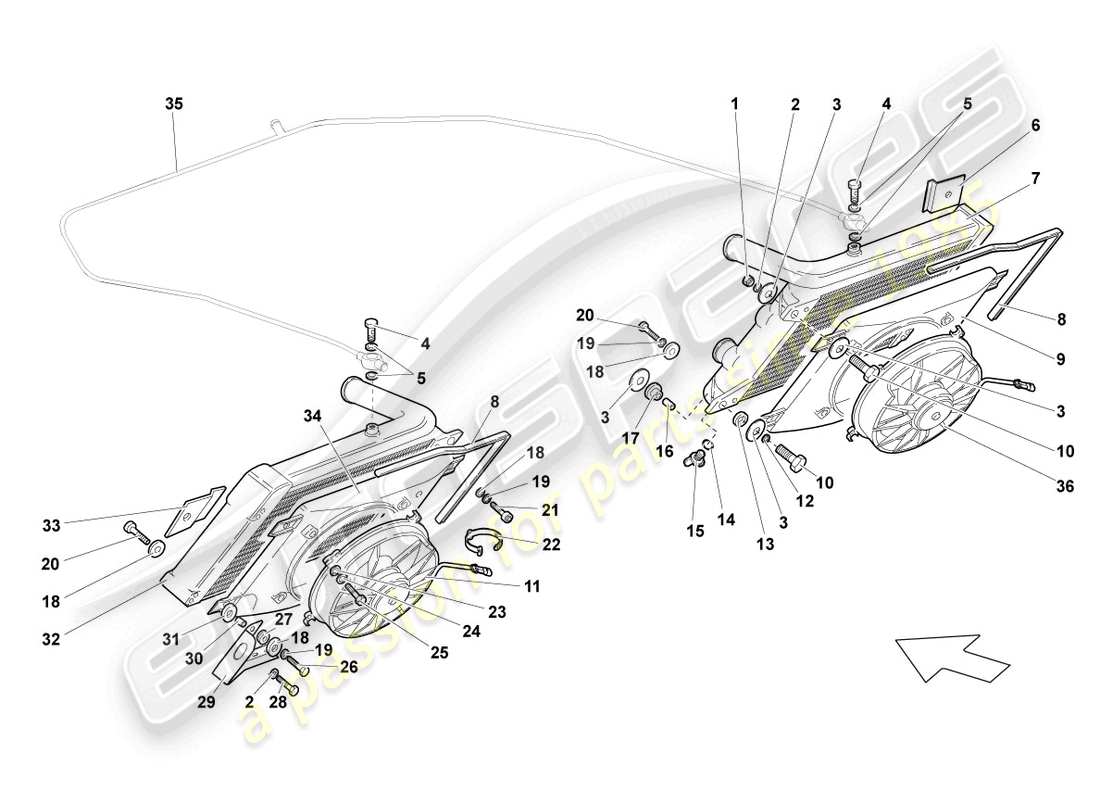 lamborghini lp640 roadster (2010) kühler für kühlmittel teilediagramm