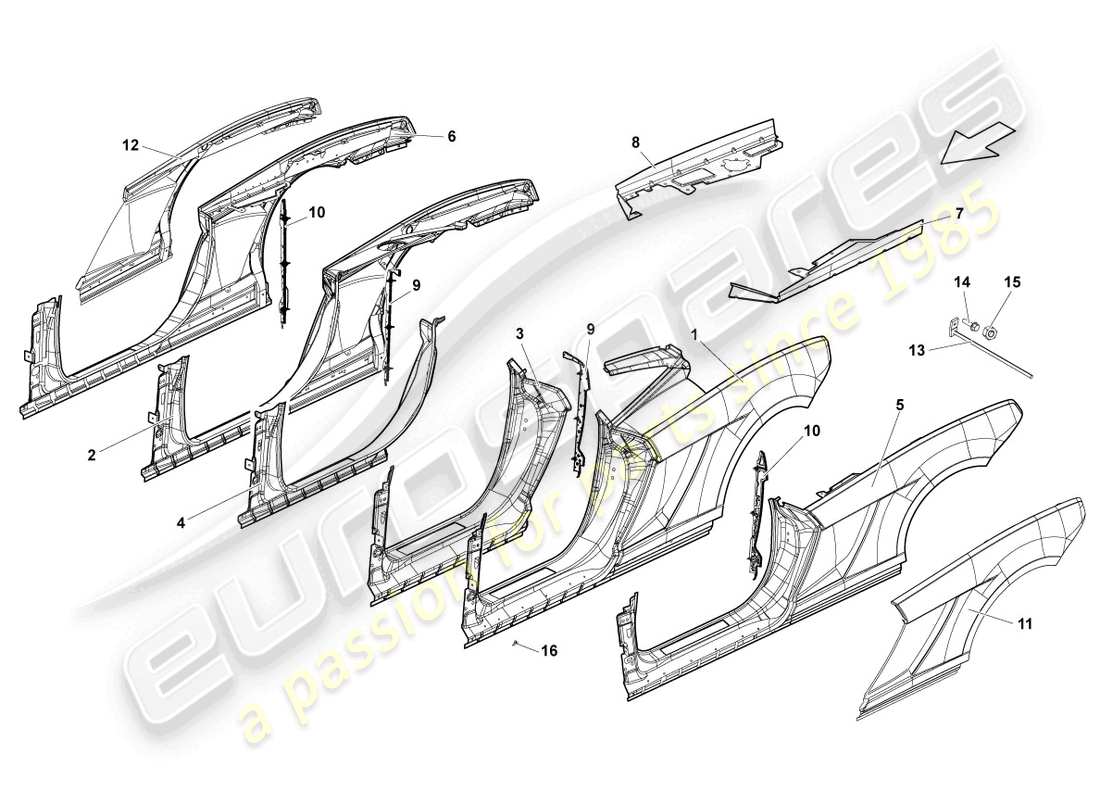 lamborghini lp560-4 spyder fl ii (2013) türrahmen teilediagramm