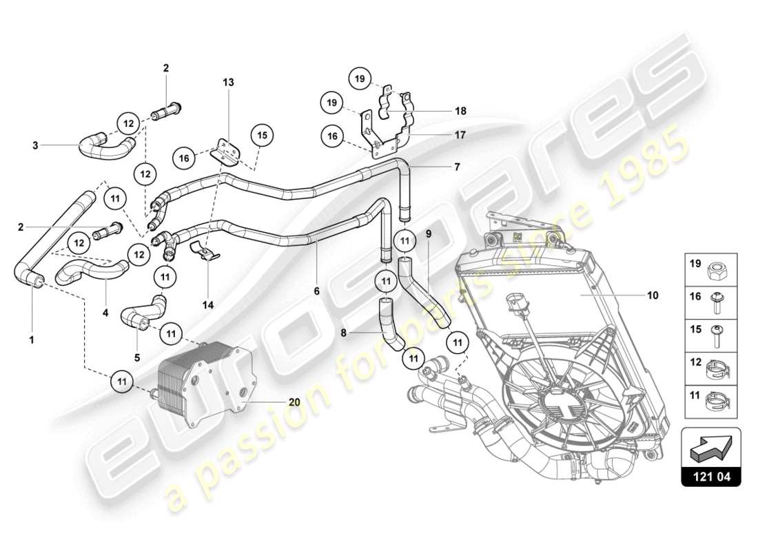 lamborghini sian roadster (2021) teilediagramm des kühlsystems