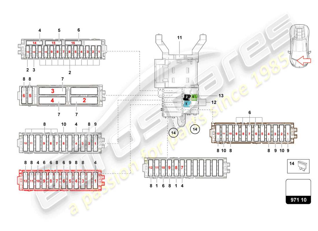 lamborghini evo coupe (2022) sicherungen beifahrerseite ersatzteildiagramm