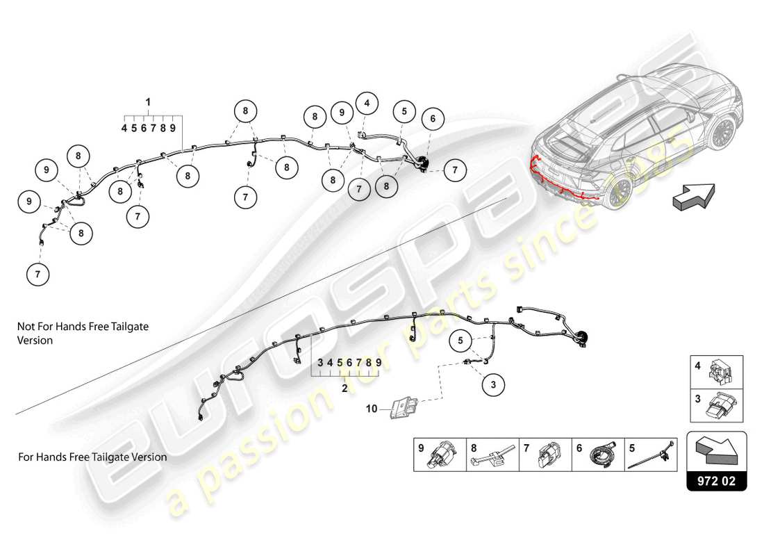lamborghini urus performante (2023) kabelsatz für stossfaenger hinten ersatzteildiagramm