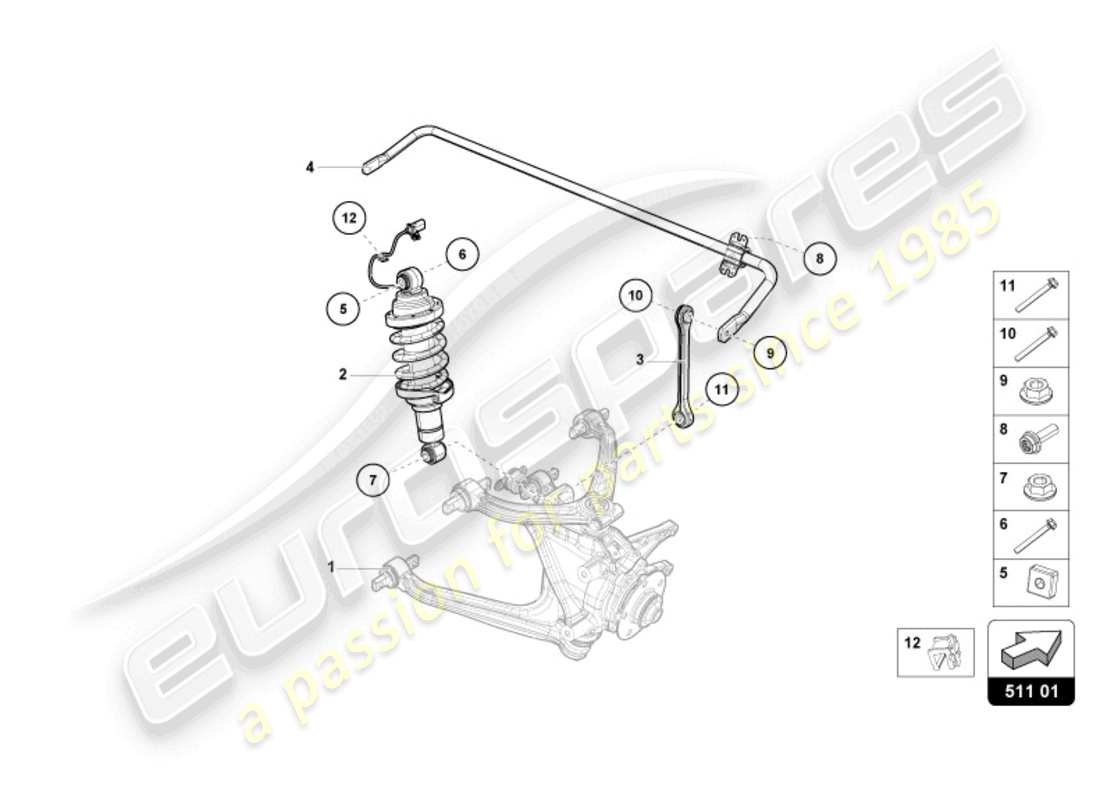 lamborghini evo spyder (2024) stoßdämpfer hinten, ersatzteildiagramm