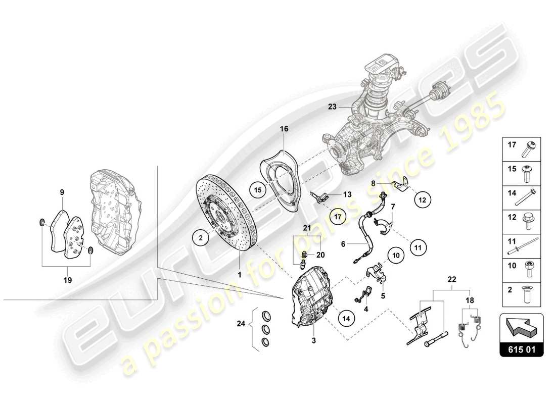 lamborghini evo coupe (2022) keramik-bremsscheibe vorne ersatzteildiagramm