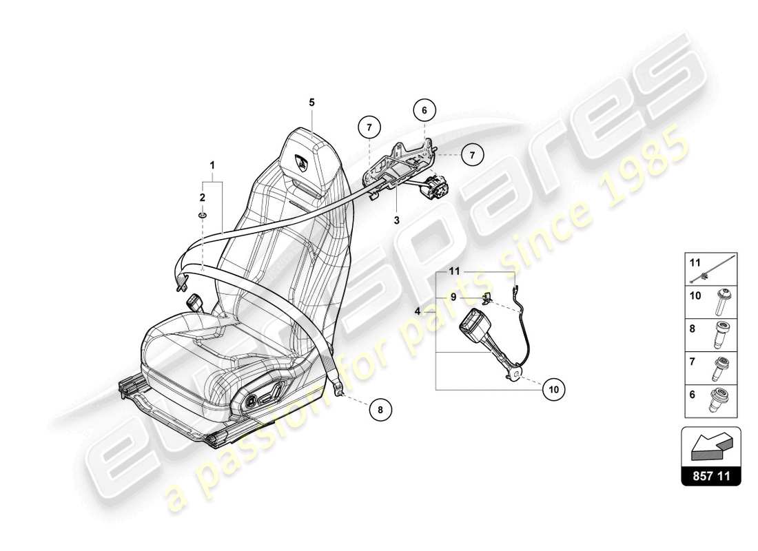 lamborghini urus (2021) dreipunkt-sicherheitsgurt hinten teilediagramm