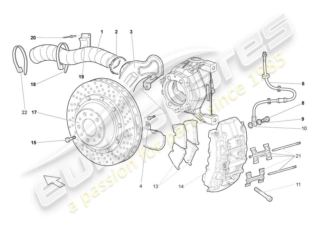 lamborghini lp640 roadster (2010) scheibenbremse vorne, ersatzteildiagramm