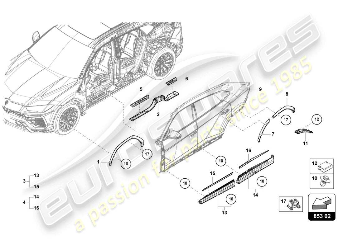 lamborghini urus performante (2023) schwellerzierleiste ersatzteildiagramm