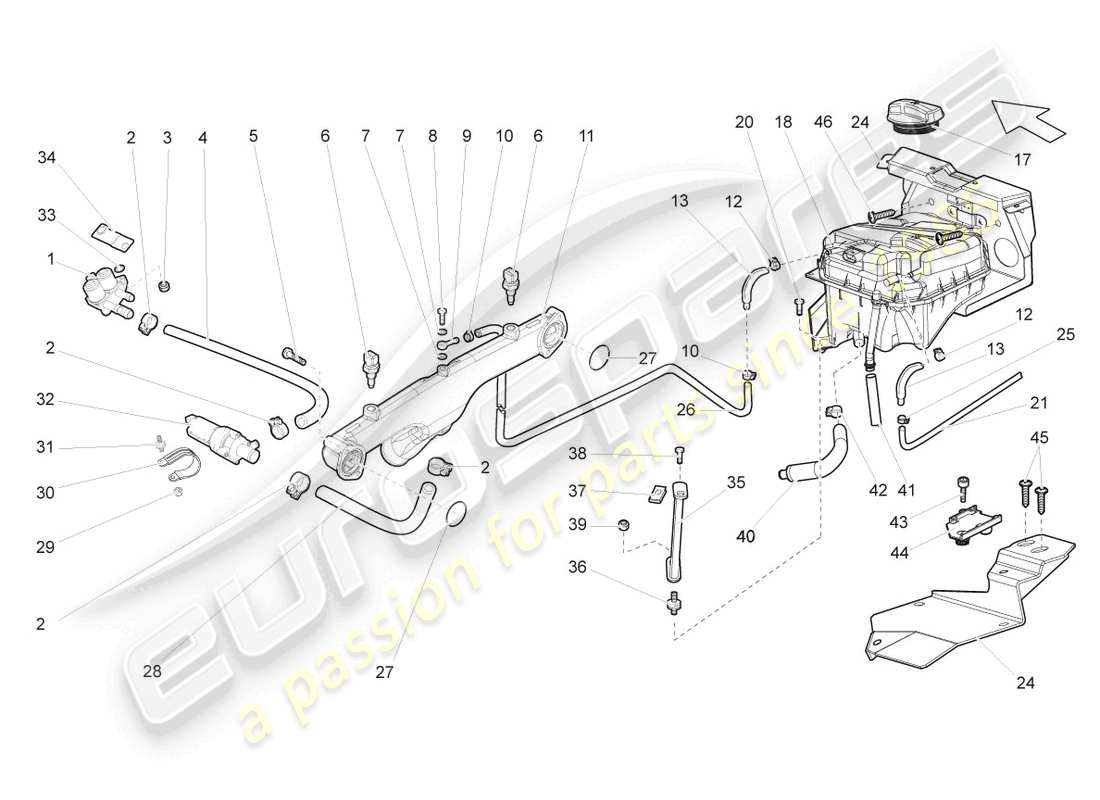 lamborghini gallardo spyder (2007) zusätzliche kühlmittelpumpe teilediagramm