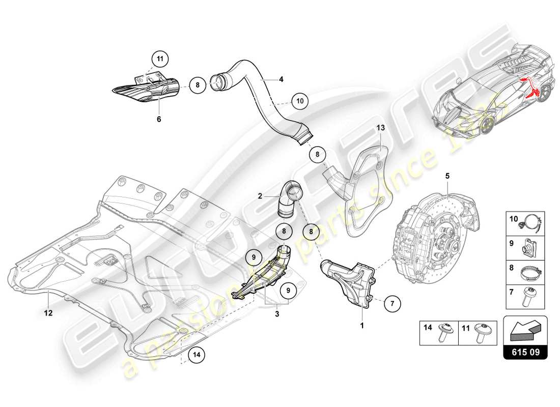 lamborghini sto (2021) luftkanal für bremskühlung hinten ersatzteildiagramm