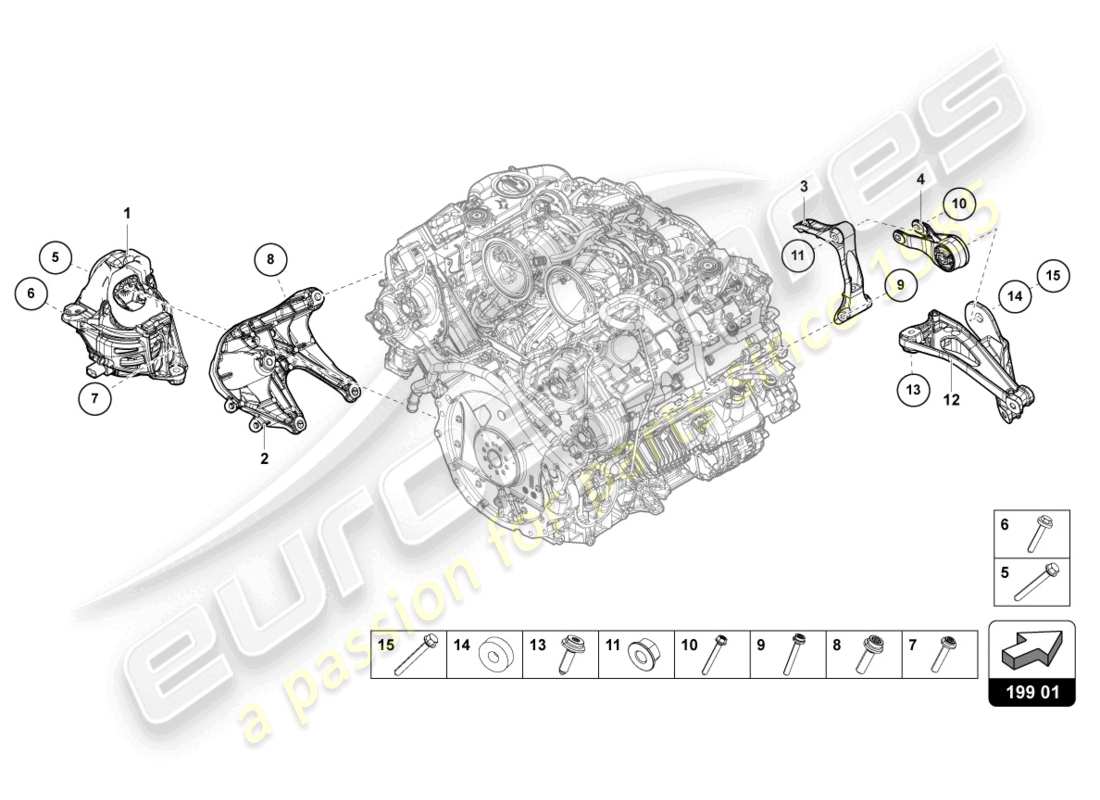 lamborghini urus s (2023) motorhalterung ersatzteildiagramm