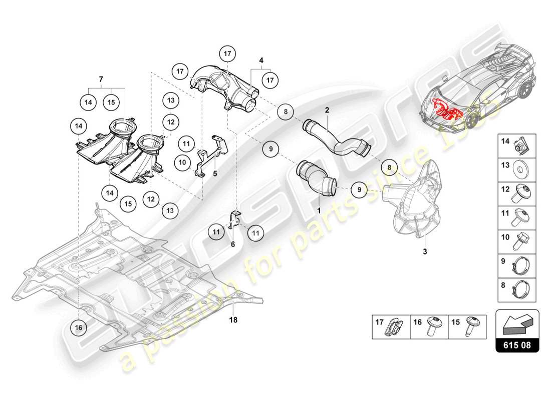 lamborghini sto (2021) luftkanal für bremskühlung vorne ersatzteildiagramm