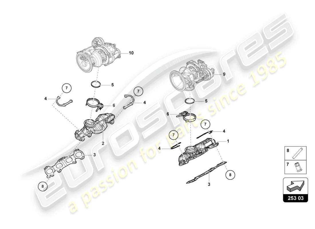 lamborghini urus performante (2023) auspuffkrümmer ersatzteildiagramm