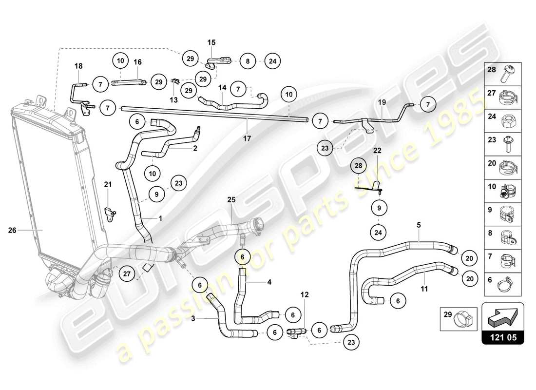 lamborghini sian roadster (2021) teilediagramm des kühlsystems