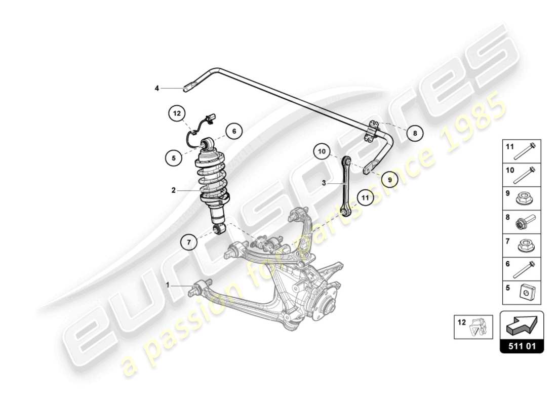 lamborghini evo coupe 2wd (2022) stoßdämpfer hinten, ersatzteildiagramm