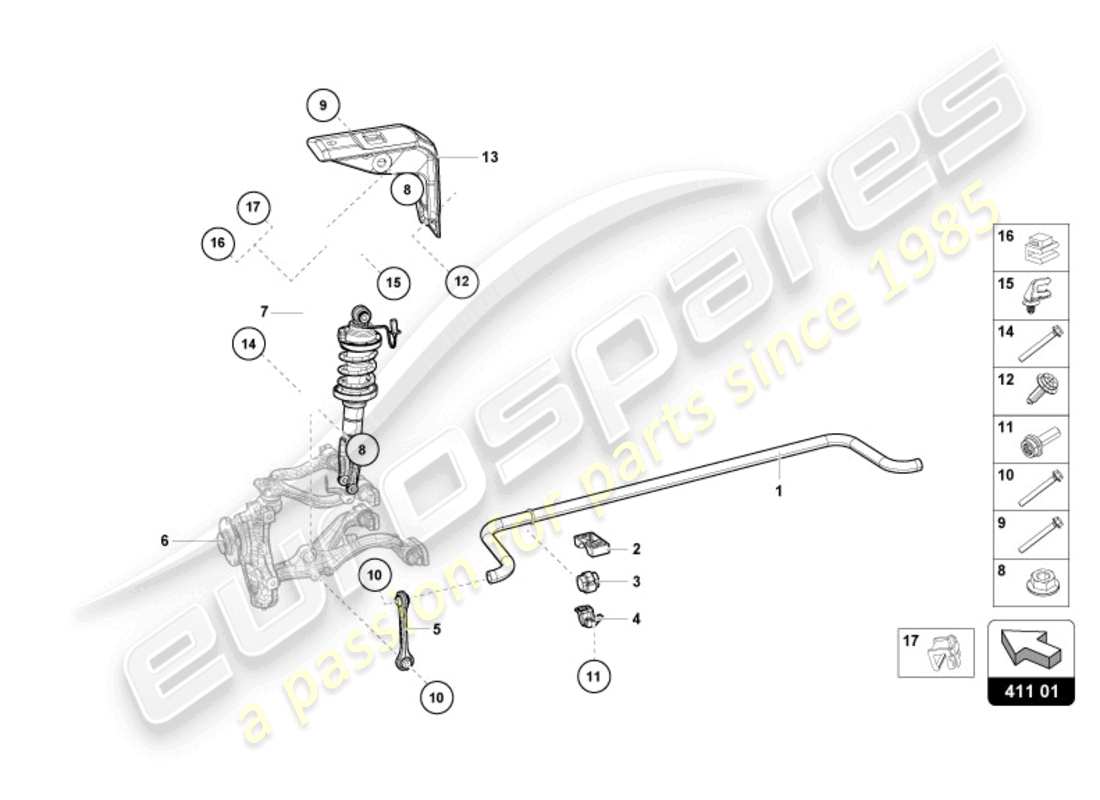 lamborghini evo spyder (2024) stoßdämpfer vorne ersatzteildiagramm