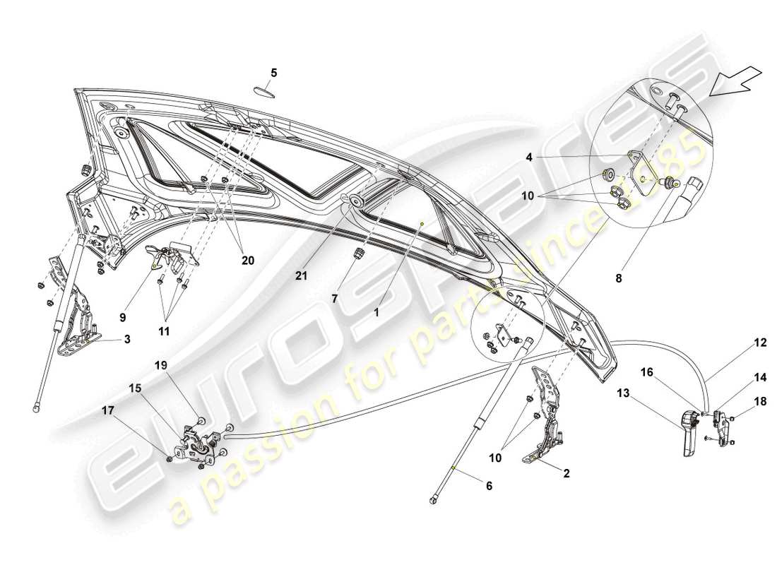 lamborghini gallardo coupe (2006) motorhaube teilediagramm