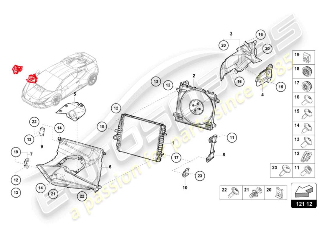 lamborghini sterrato (2024) kühler für kühlmittel ersatzteildiagramm