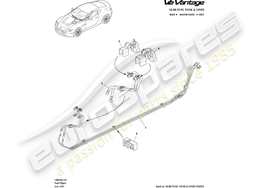 aston martin v12 vantage (2010) teilediagramm für kraftstoffleitungen