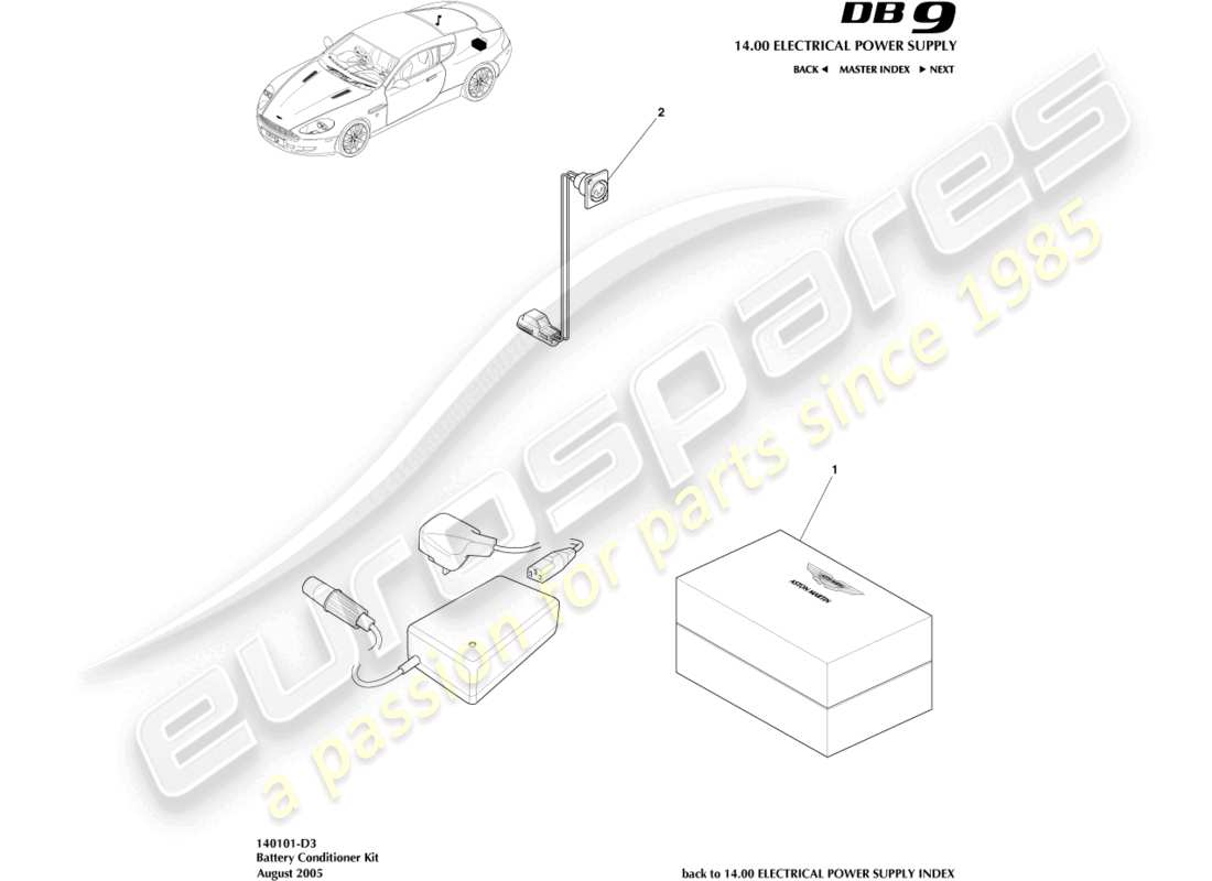 aston martin db9 (2012) teilediagramm des batterie-conditioner-kits