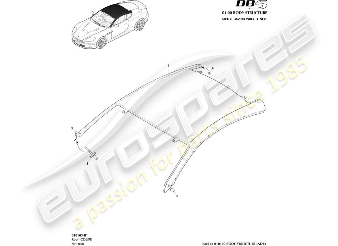 aston martin dbs (2008) dach, coupé-ersatzteildiagramm