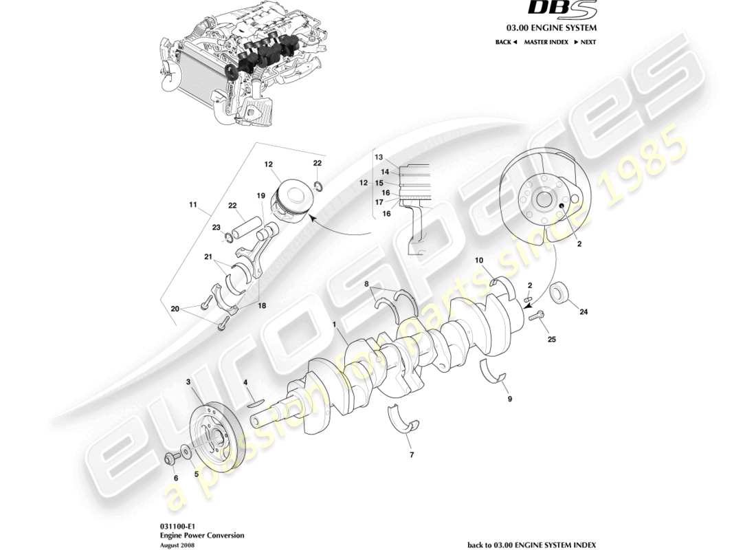 aston martin dbs (2008) teilediagramm für die stromumwandlung