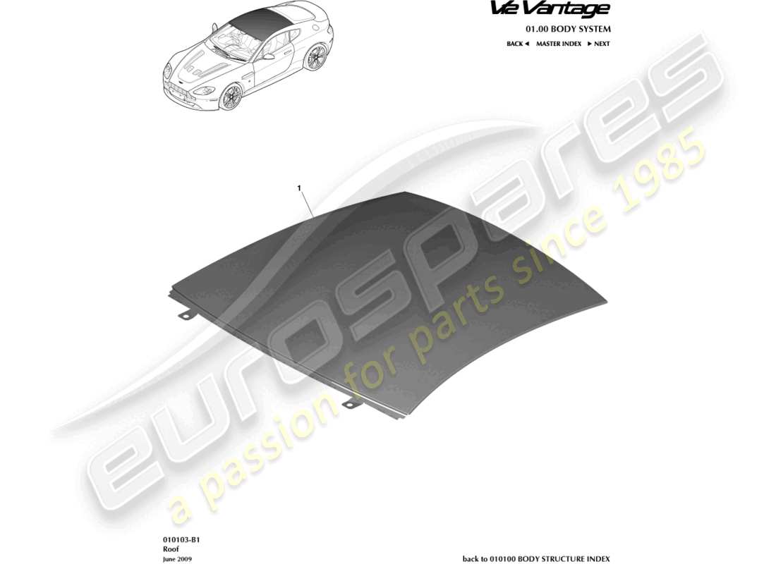 aston martin v12 vantage (2010) dach, coupé-ersatzteildiagramm