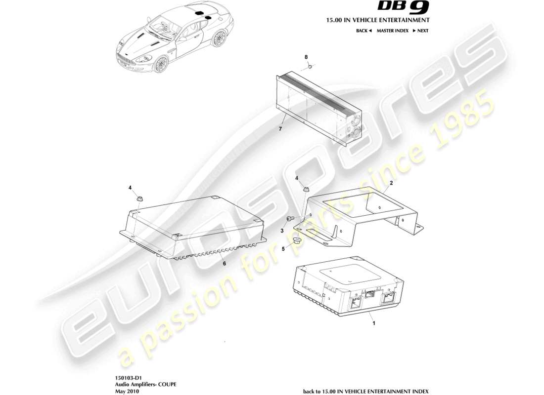 aston martin db9 (2012) verstärker, coupé-teilediagramm