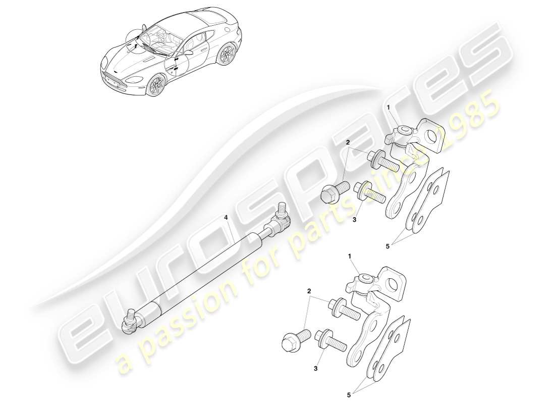 aston martin v8 vantage (2005) teilediagramm für türscharniere