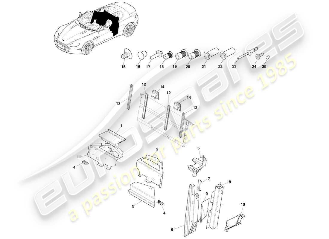 aston martin v8 vantage (2007) unterboden hinten, roadster-ersatzteildiagramm