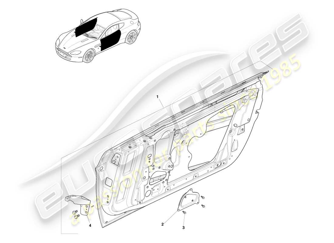 aston martin v8 vantage (2007) teilediagramm für vordere seitentüren