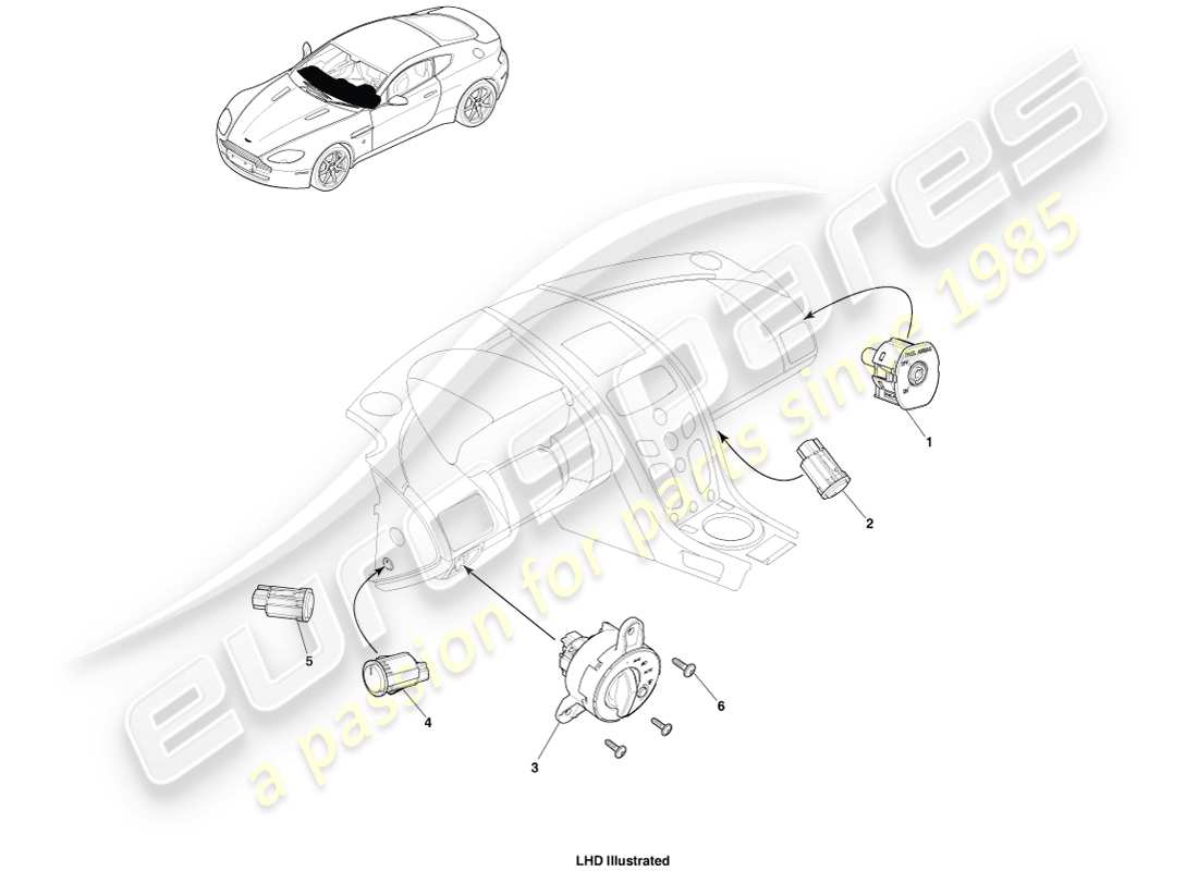 aston martin v8 vantage (2007) ip-switches, 16my teilediagramm