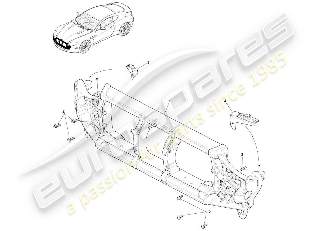 aston martin v8 vantage (2007) teilediagramm für die vordere stoßstangenarmatur