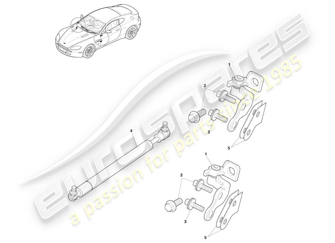 aston martin v8 vantage (2007) teilediagramm für türscharniere