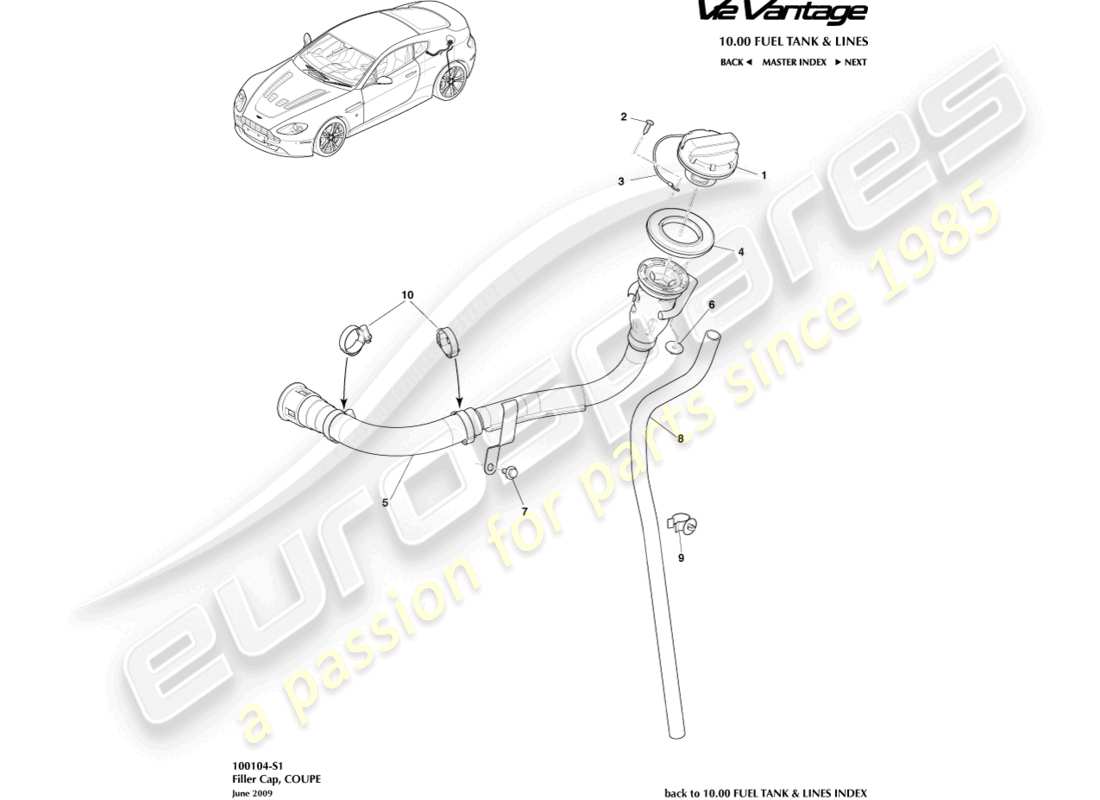 aston martin v12 vantage (2012) tankeinfüllstutzen, coupé-ersatzteildiagramm