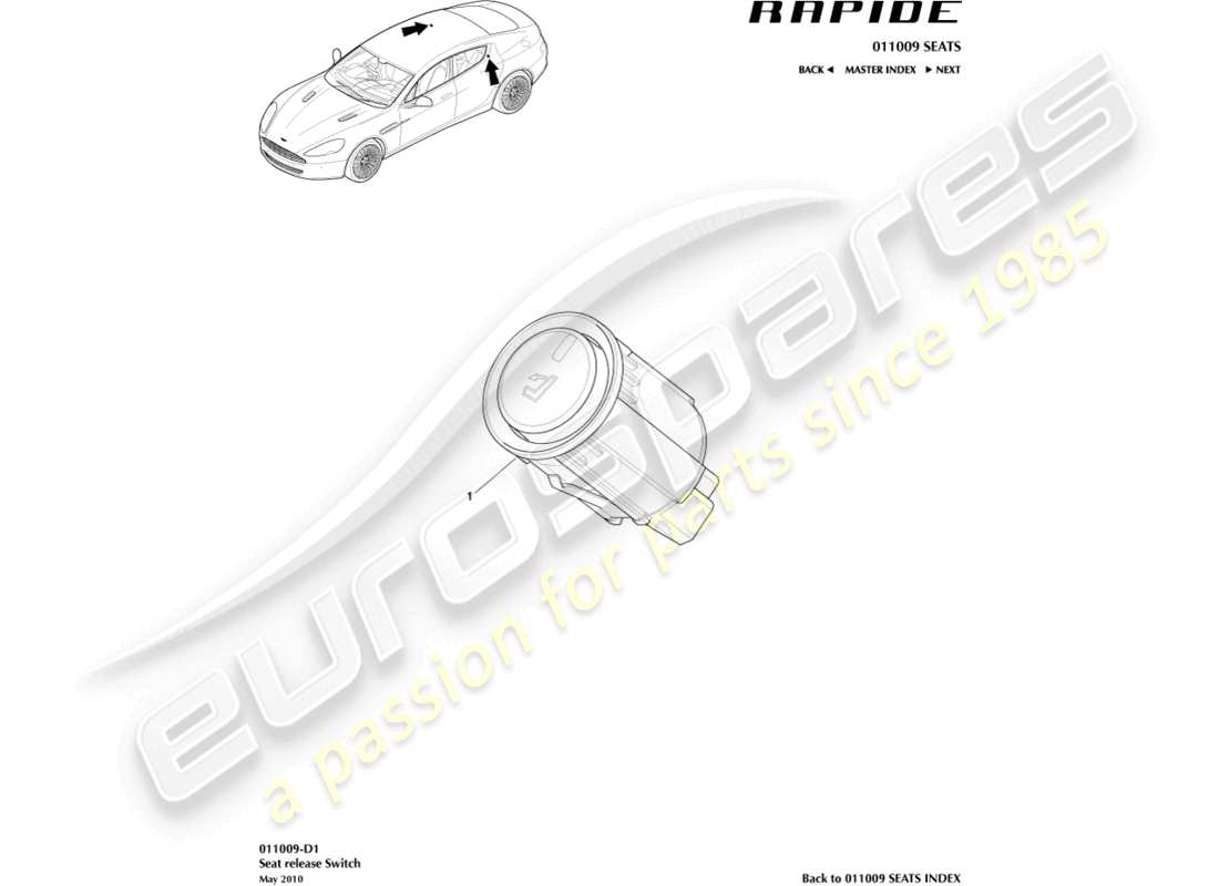 aston martin rapide (2016) teilediagramm für den sitzkomfortschalter