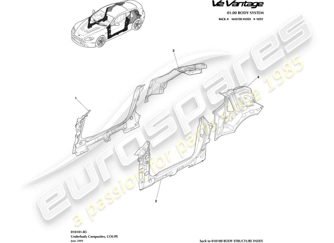 aston martin v12 vantage (2011) unterboden-verbundwerkstoffe, coupé-teilediagramm