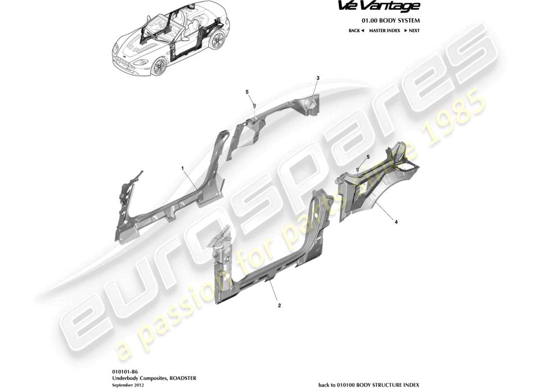 aston martin v12 vantage (2013) unterbodenverbundstoffe, roadster-teilediagramm