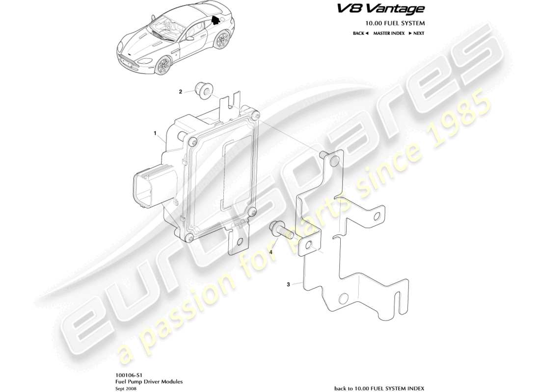 aston martin v8 vantage (2015) teilediagramm für kraftstoffpumpenmodule