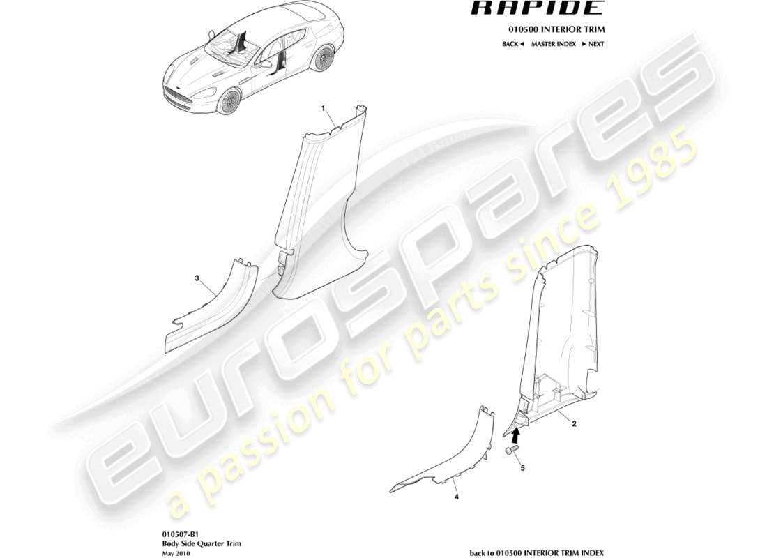 aston martin rapide (2018) teilediagramm für die hintere seitenverkleidung
