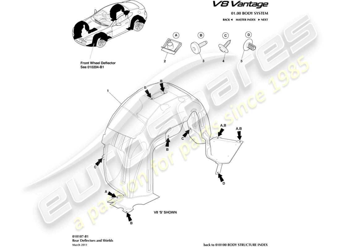aston martin v8 vantage (2006) teilediagramm für hintere radkästen