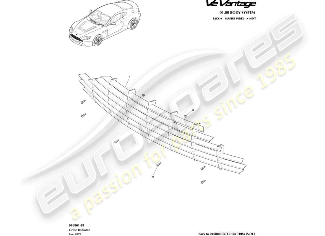 aston martin v12 vantage (2012) kühlergrill-teilediagramm