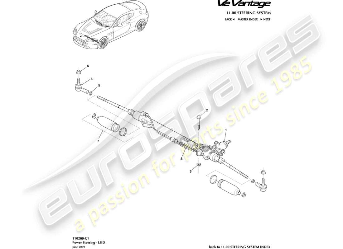 aston martin v12 vantage (2012) servolenkung, lhd-teilediagramm