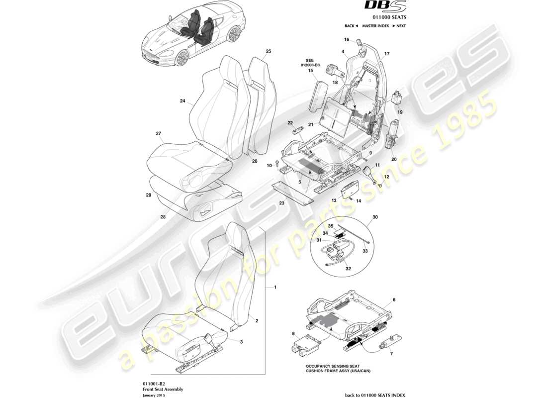 aston martin dbs (2013) vordersitz teilediagramm