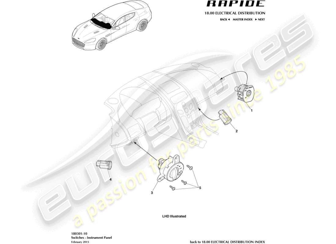 aston martin rapide (2014) teilediagramm für ip-switches