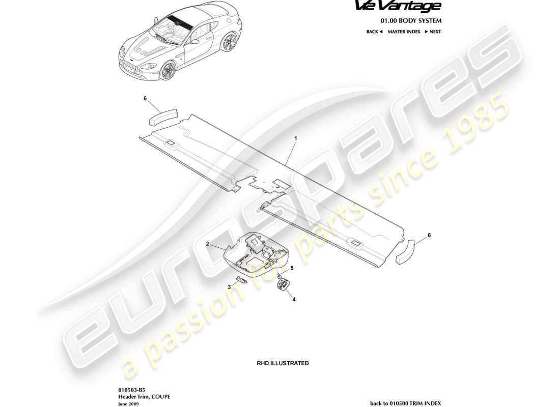 aston martin v12 vantage (2012) krümmerverkleidung, coupé-ersatzteildiagramm