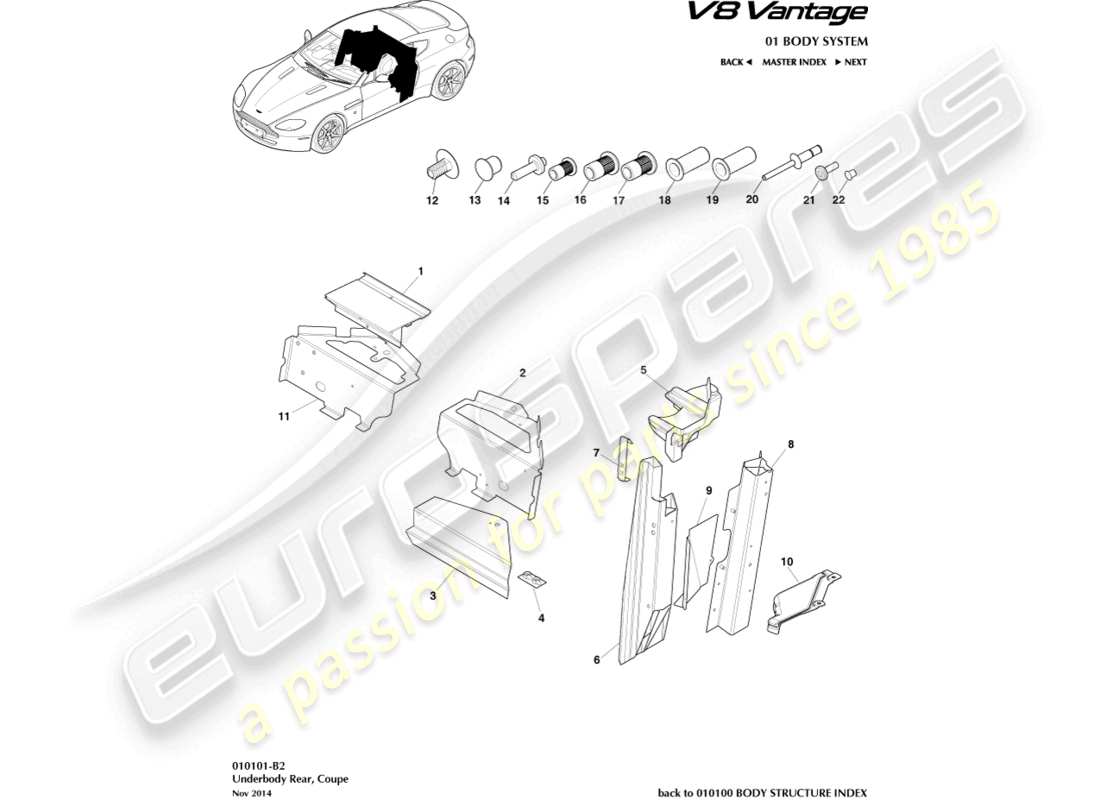 aston martin v8 vantage (2012) unterboden hinten, coupé-teilediagramm