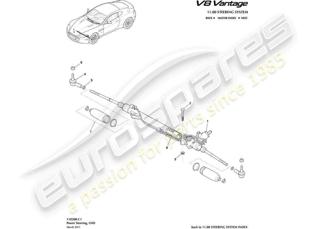 aston martin v8 vantage (2012) servolenkung, lhd-teilediagramm